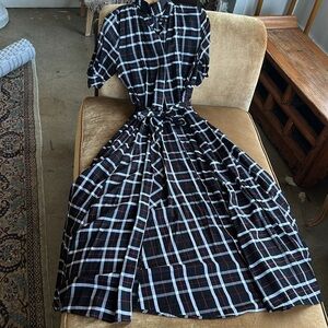 Light fabric Checker A Line Button down Dress short sleeve Casual Desk to Dinner